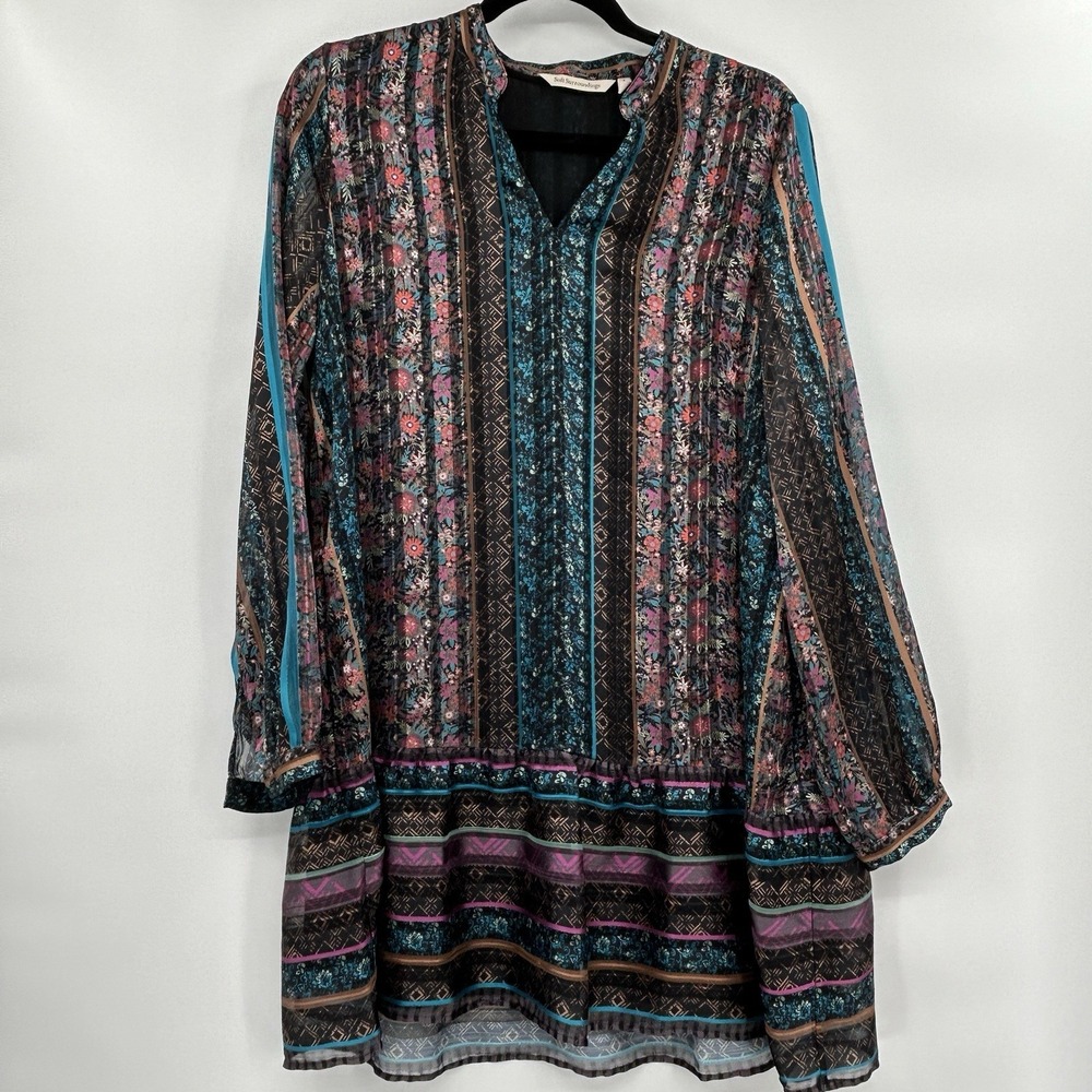 Soft‎ Surroundings Womens Artsy Mixed Stripe Floral Peplum Tunic Top Small Fairy